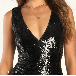 NWT Lulus Shimmering Nights Black Sequin Sleeveless Midi Dress LARGE‎ thumbnail 2