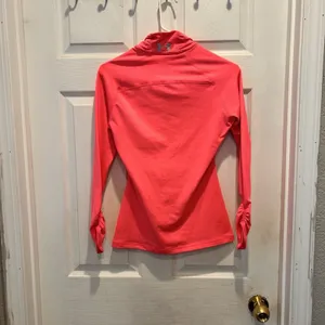 Under Armour Womens ColdGear Fitted 1/4 Zip Pullover Pink Ruched Thumbhole S‎ thumbnail 5