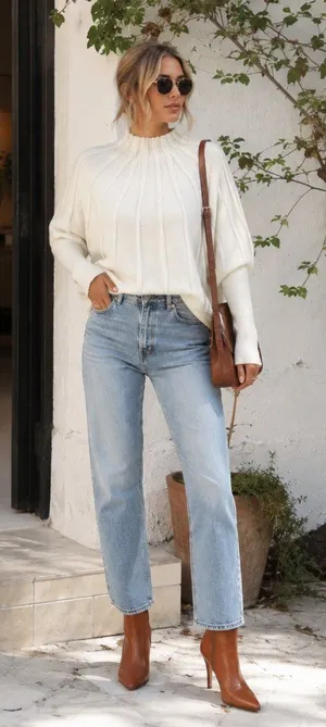 Miss Sparkling Ivory Ribbed Mock Neck Dolman Sleeve Sweater Size XL NWOT thumbnail 1