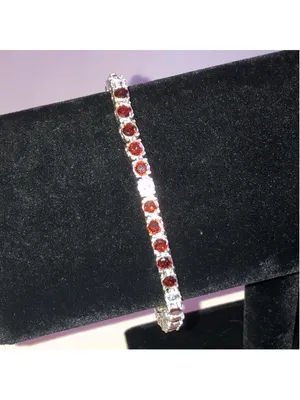 Elegant Reddish Orange Rhinestones and Silver Tone Tennis Bracelet thumbnail 3