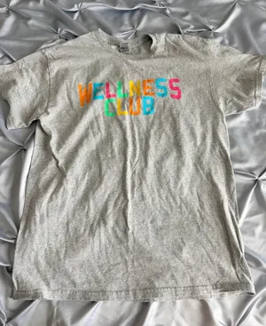 Gildan Heather Gray Tee with Bright Multicolor 'WELLNESS CLUB' Print thumbnail 1