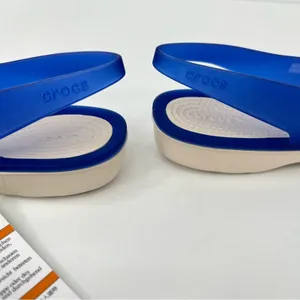 Crocs Cerulean colorblock pink blue slingback peep toe sandals shoes size 5 NEW thumbnail 3