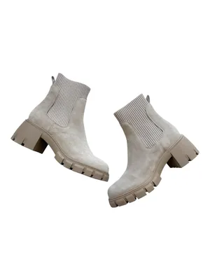 NWOT Steve Madden Hayle Leather Chunky Chelsea Boots Size 7.5 - Sand thumbnail 2