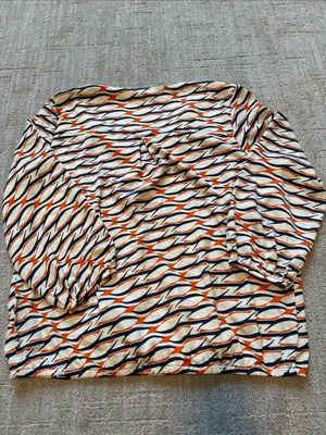 Liverpool orange / blue crossover blouse sz L thumbnail 4