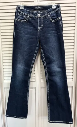 Silver Jeans NATSUKI Flap Bootcut Dark Wash‎ Low Rise EmbroideryGems Size 29x31 thumbnail 1