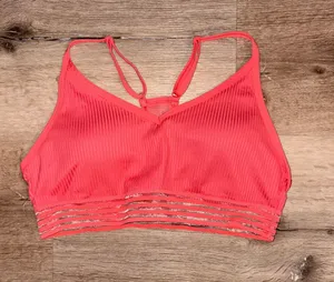 PINK Victoria's Secret Coral Ribbed Strappy Sports Bralette thumbnail 1