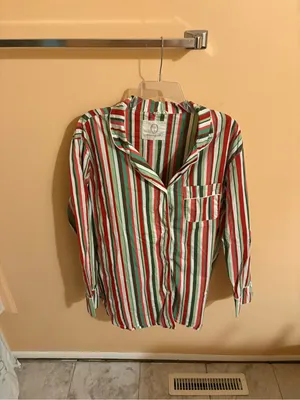 Printfresh Green, Red, Pink, & White Striped Long Sleeve Pajama Shirt thumbnail 2