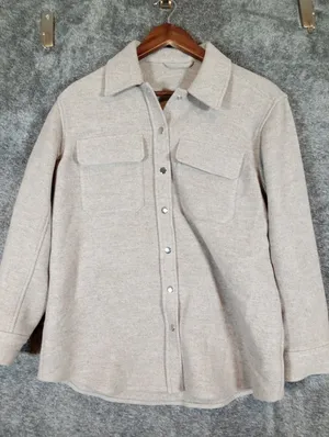 & Other Stories Over Size Shirt Shacket Wool Blend Oatmeal Gorpcore Casual Chic thumbnail 4