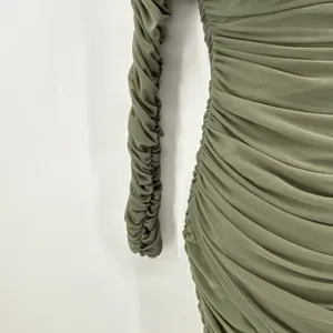 Selfie Leslie Ruched Off Shoulder Mini Dress S Olive Green Long‎ Sleeve Bodycon thumbnail 4
