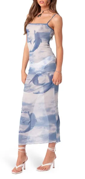 Edikted Sheet Blue Dolphin Dress thumbnail 1