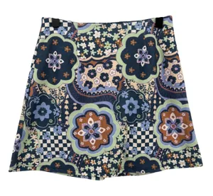 Altar'd State Retro Inspired A-Line Mini Skirt Blue Green Women XS 70s Floral‎ thumbnail 1