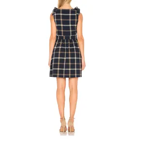 Revolve J.O.A. Tie Shoulder Plaid Mini Dress Navy Blue Preppy casual retail $95 thumbnail 3