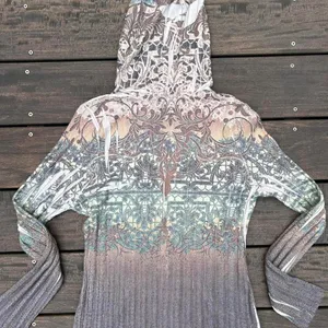 Y2K Brown/Green One World Ribbed Thin Sweatshirt Hoodie Earth Tones thumbnail 7