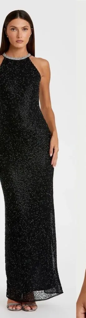 NWT Mac Duggal Beaded Sleeveless High Neck Column Gown 10 Black Maxi Dress 93742 thumbnail 1