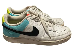 Nike‎ Court Vision Low Womens White Teal Neon Yellow Sneakers CZ9352-100 Size 11 thumbnail 1