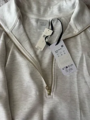 NWT Varley Selene Half Zip Sweatshirt S Ivory Marl thumbnail 5