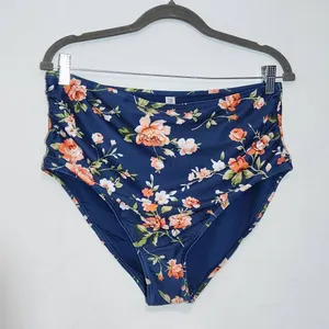 Tempt Me Orange and Blue Floral Bikini with High Waist Bottoms NWT Size XXL thumbnail 4
