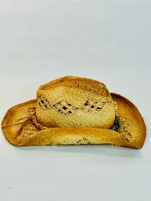 Scala Women’s Cattlemen Western Hat, 100% Rafia with Turquoise Beaded Design, OS thumbnail 6
