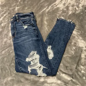 American Eagle Outfitters Dark Blue Distressed Hi Rise Jegging Skinny Jeans thumbnail 2