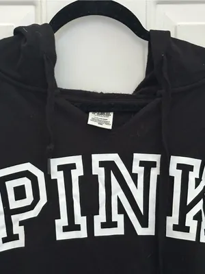 PINK Victoria's Secret Black Logo Hoodie Sweater size L thumbnail 4