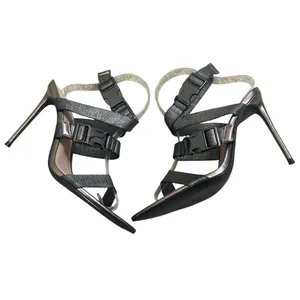 Street Style Chic Winnie Harlow x Steve Madden Edgy Gun Metal Strappy Heels thumbnail 4