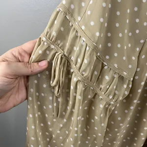Susan Graver Tan White Polka Dot Sheer Chiffon Raglan Sleeve Peasant Top Medium thumbnail 2