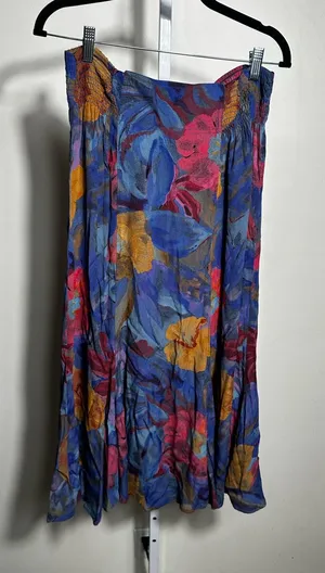 X399. Carole Little Blue Floral Midi Skirt with Pink & Gold Accents thumbnail 1
