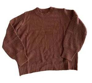 Women's Open Knit Brown Long Sleeve Lightweight Sweater #260242 thumbnail 1