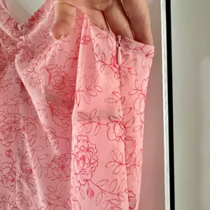 Urban Outfitters Fit-And-Flare Chiffon Mini Dress Pink Roses Medium Coquette NEW thumbnail 11