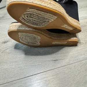 Tory Burch Black Canvas Espadrille Wedge Sandals Jute‎ Platform Heels Size 10.5 thumbnail 8