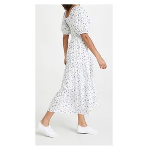 Rahi Anthropologie Ditzy Floral White Blue Cotton Midi Dress Size S‎ thumbnail 3