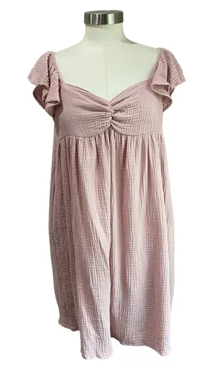 Ces Femme‎ Pink Gauze Mini Dress M Short Sleeve Solid Flowy Boho Casual thumbnail 1