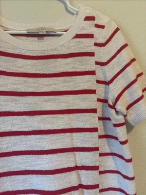 LOFT White Short-Sleeve Knit Top with Red Stripes medium thumbnail 3