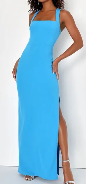 NWT Lulus Glamorous Dedication Blue Sleeveless Column Maxi Dress Size XL thumbnail 1