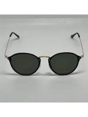 Ray-Ban RB3574 Black and Gold Round Sunglasses with Green Lenses thumbnail 5