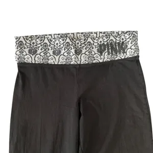 Vintage‎ Y2K PINK Foldover Yoga Pants Black Flare Bling Bedazzled Logo Size S thumbnail 3