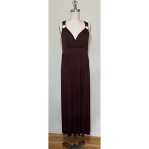 NWT Y2K M Forever 21 Brown Maxi Dress Empire Boho Coastal Cowgirl Minimalist thumbnail 2