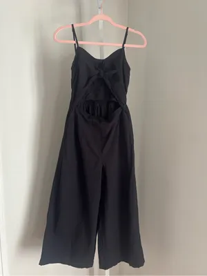 Avalebeti Black Wide-Leg Crop Jumpsuit Romper with Bow Front and Cut Out Size M thumbnail 3