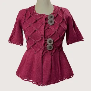 Leifsdottir XS Lisel Cardigan‎ Burgundy Wool Knit Peplum Goblin Viking Valentine thumbnail 1