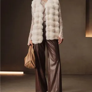 Elegant New off White Faux Fur vest Women thumbnail 2