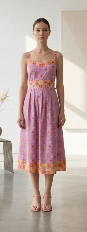 Vintage 2000s Y2K Pink Polka Dot Floral Sundress Midi Cottagecore Mod Retro M thumbnail 1