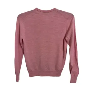 UniQlo 100% Wool Pink Lightweight V-Neck Pullover Sweater L Slim Fit Classic thumbnail 2