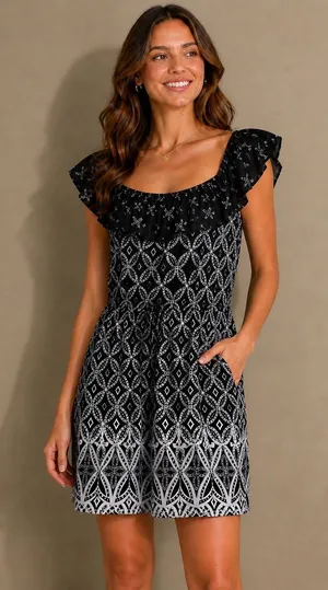 White House Black Market Dress M Black‎ White Off Shoulder Geometric thumbnail 1