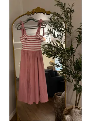 NEW Tie Strap Striped Midi Stretch Dress Pockets Small thumbnail 7