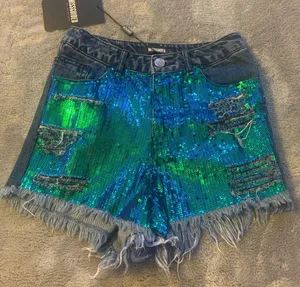 Missguided High Waisted Sequin Denim Jean Shorts thumbnail 1