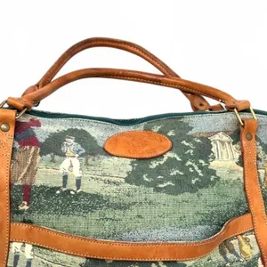 Vintage 90's Golf Golfer Tapestry Leather Small Duffle Bag w/ Matching Pouch thumbnail 8