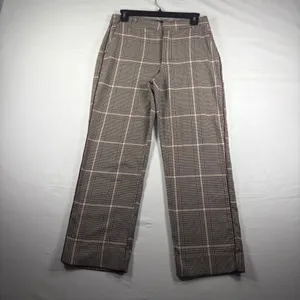 Abercrombie & Fitch Simone High Rise Ankle Flare Plaid Pants Tan Burgundy Size S thumbnail 2