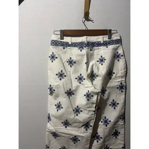 Mango White Blue Geometric Embroidered Wide Leg Cropped Pants Size‎ 4 NWT thumbnail 7