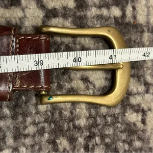 Vintage Y2K Size M Brown Leather Square Brass Buckle Belt thumbnail 6