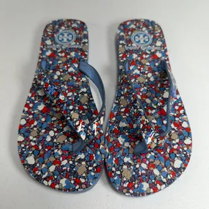Tory Burch 6 Linosa Festival Flip Flop Printed Naplak Logo Thong Sandals Preppy thumbnail 2